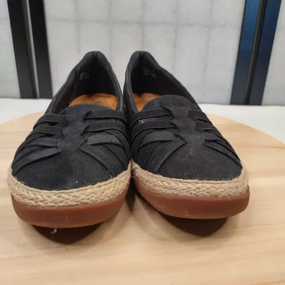 Clarks Collection Elaina Petal Woven Vamp Jute Trim Black Flats Women US 10M - Picture 4 of 13